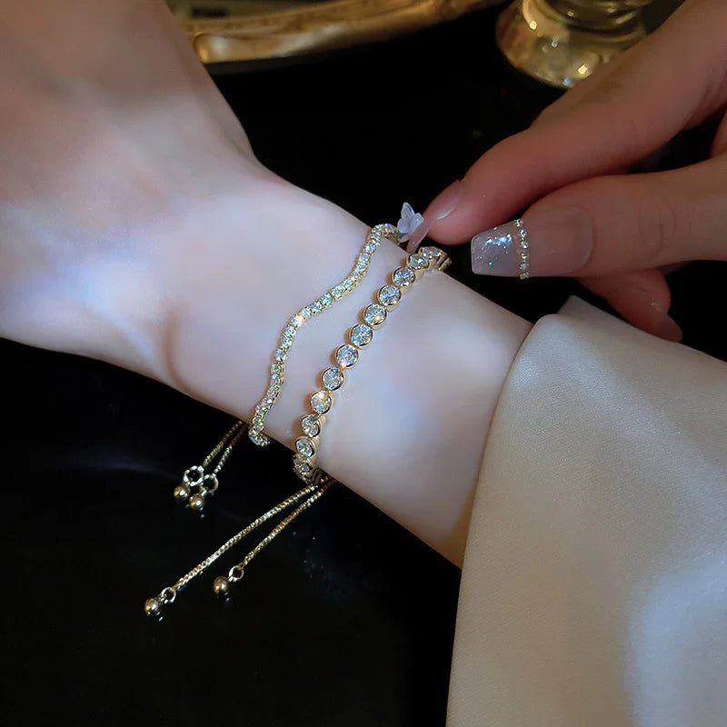 Wellen Geometrie Verstellbar Armband Bangle Luxus Mode Strass Kristall Armbänder Frauen Hochzeit Handgelenkband Schmuck