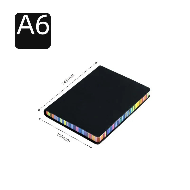 Cute Notebook 2025 - 200 Seiten A5/A6 PU Leder Rainbow Color Edge Schule Tagebuch
