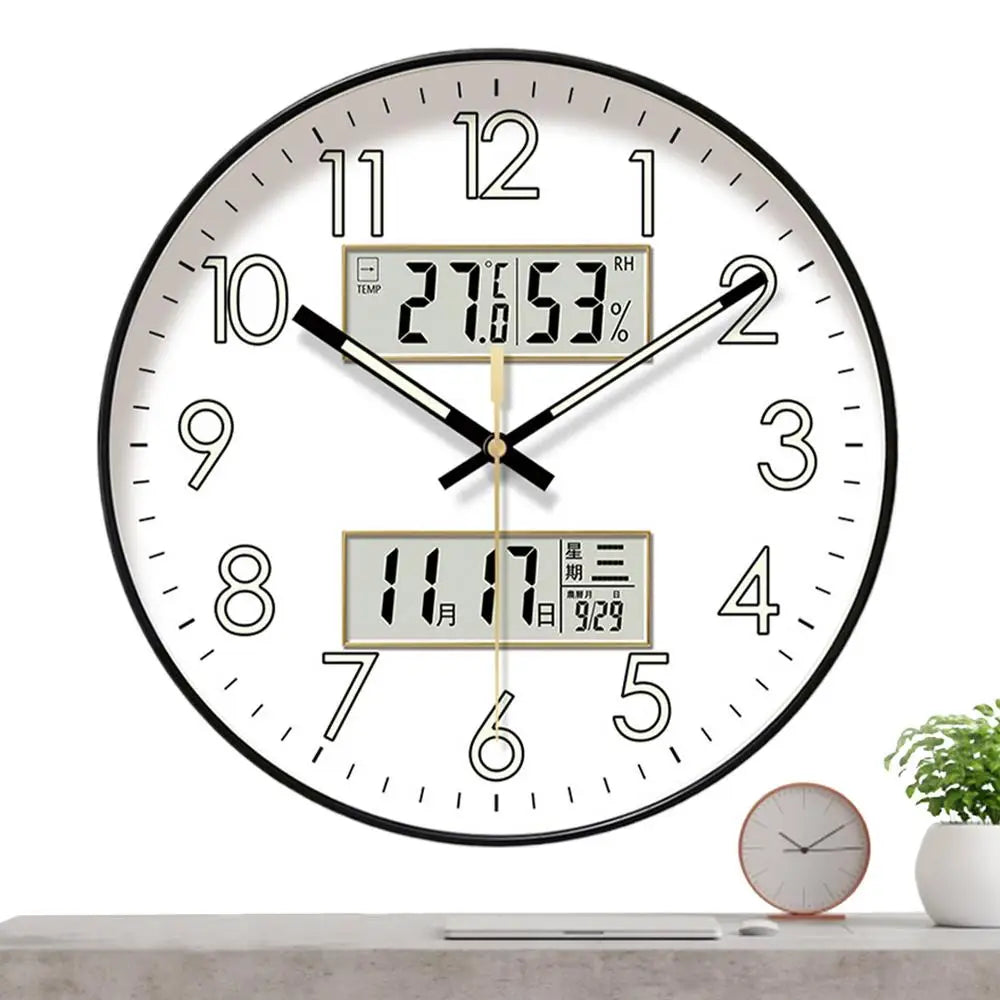 Modern Design Clock Silent Non Ticking Round Luminous Wall Clock with Calendar Large Digital Display Night Light Wall Clock
