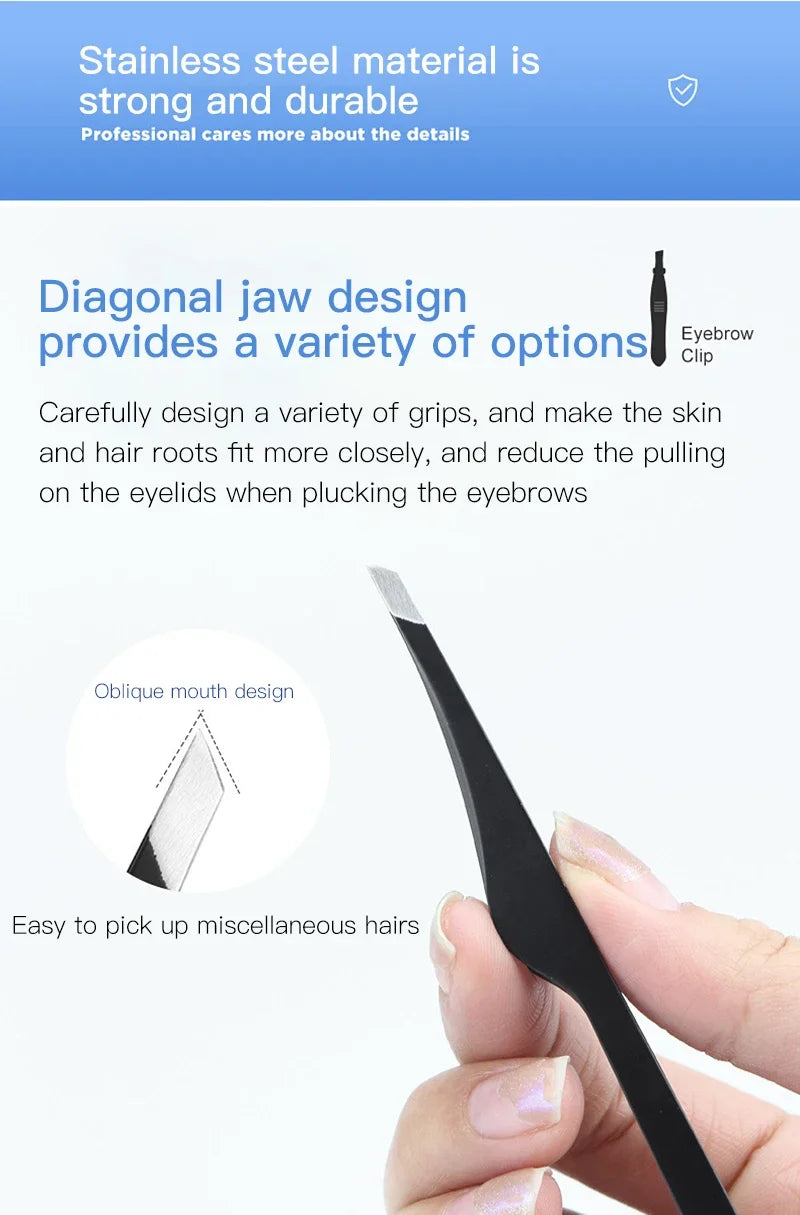 Hair Removal Tweezers Stainless Steel Eyebrow Tweezers Slant Tip Point Tip Flat Tip Rose Gold Silver Black Cosmetic Makeup Tools