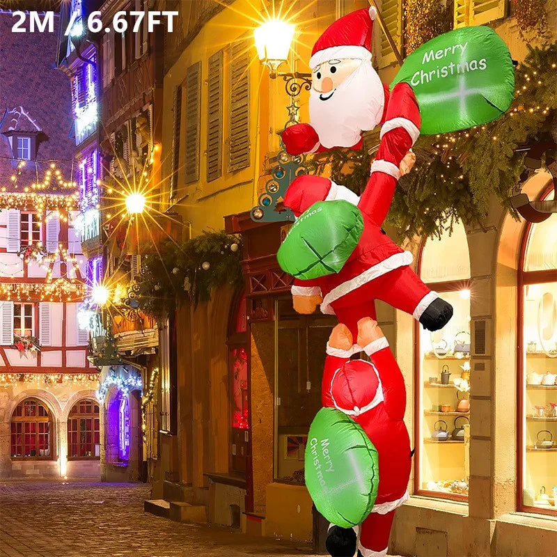 Christmas Inflatable Model,climbing Wall Santa Claus Glowing Inflatable Model, Outdoor Garden Scene Decoration Hanging Ornaments