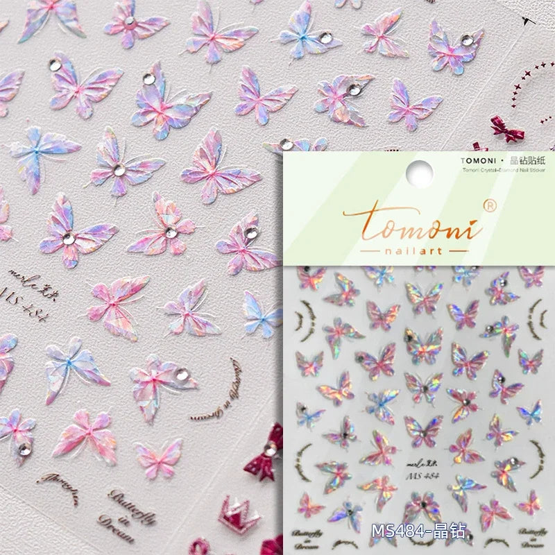 Fantasy Shiny Shell Light Butterfly Rhinestone Bohemia Hot 5D Soft Embossed Relief Nail Art Sticker 3D Decal Decoration Manicure