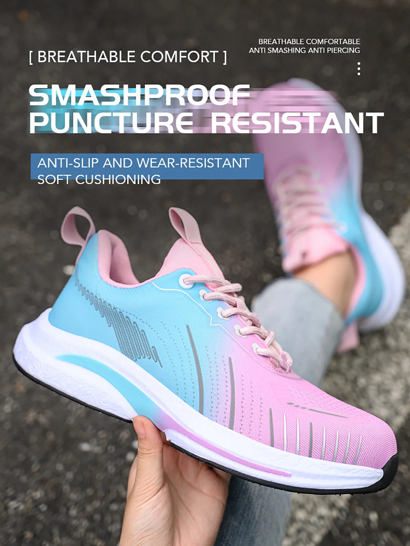 Safety Shoes for Women Steel Toe Sneakers Anti-Punctur Lightweight Boots Female Pink Breathable Hiking Boots Comfortable Shoes