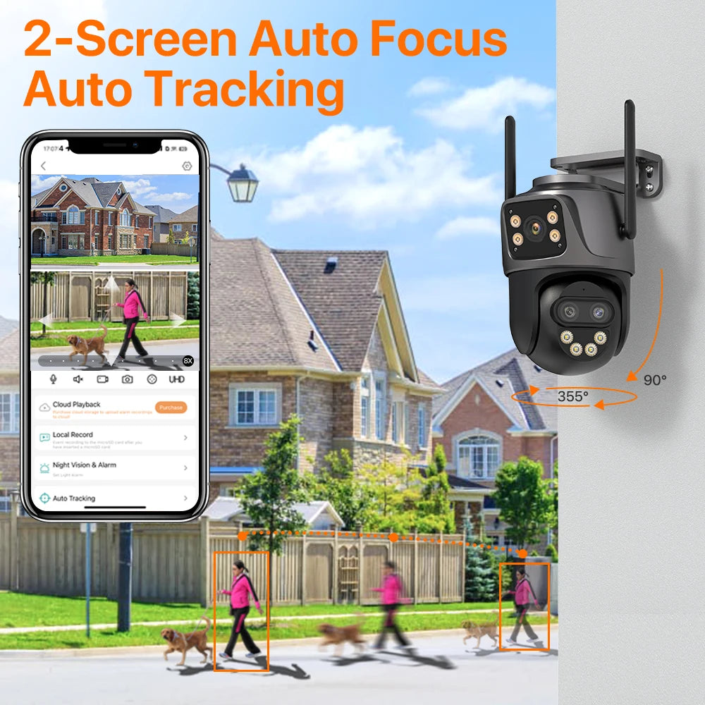 Dreilinsen-PTZ-IP-Kamera 6K HD Outdoor 8x Zoom WiFi Sicherheitskamera 4K 8MP Dual Screen Auto Tracking Wireless Video CCTV iCsee