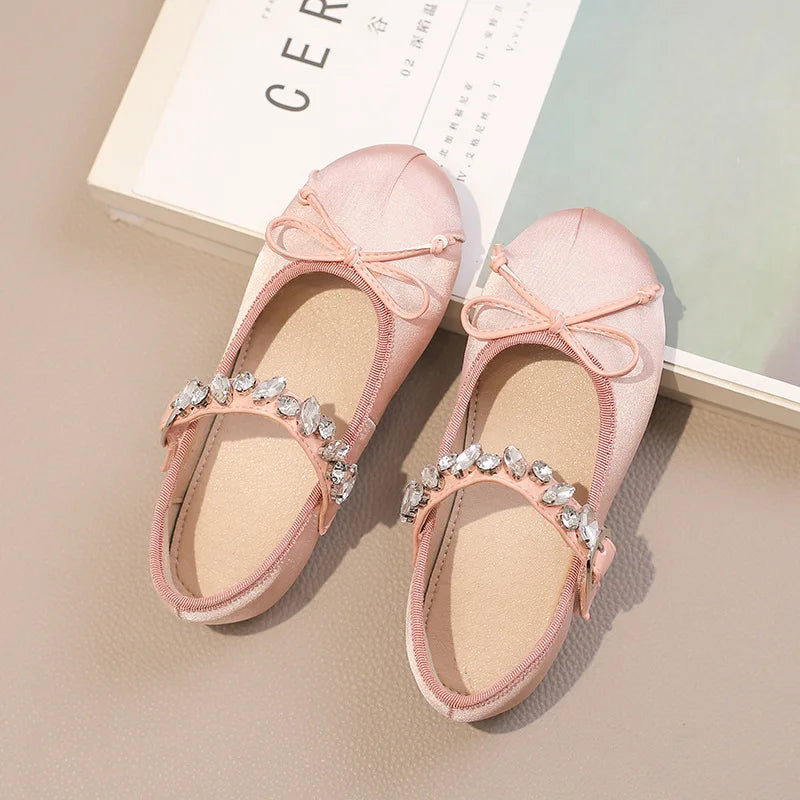 Kinder Prinzessin Schuhe 2025 - Modische Wasser Strass Mädchen Kleine Leder Schuhe - Frühling Neu Weiche Sohle Einzelschuhe 4-6J