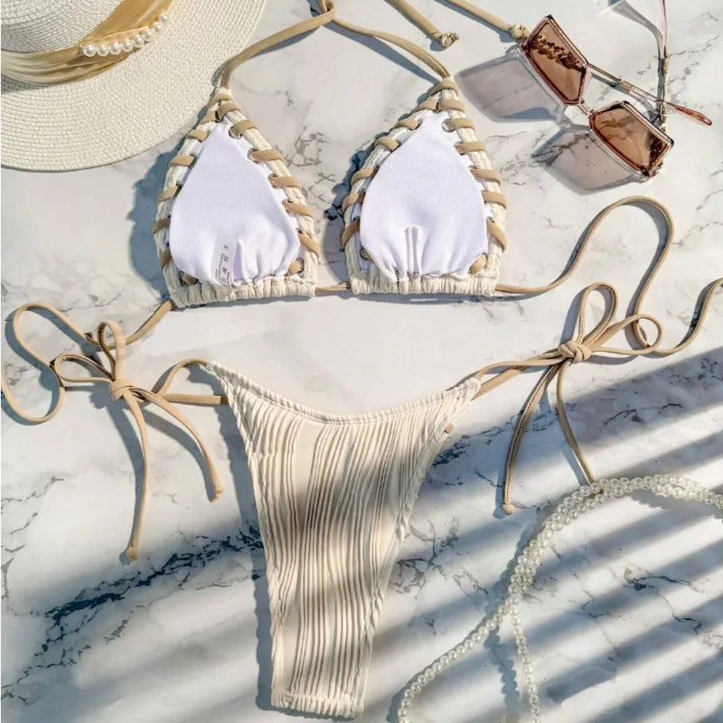 Elegant Bikinis Nylon Spandex Wire-Free Support Low Waist Brasilianischer Bikini Set
