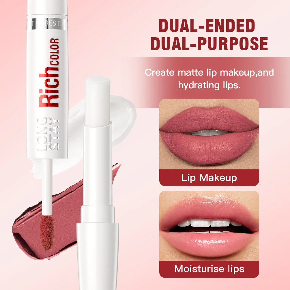 Double Head Matte Liquid Lipstick & Lip Plumper Oil Waterproof Long-Lasting Makeup Lip Balm Reduce Fine Lines Lipgloss Cosmetics