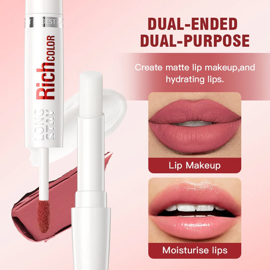 Double Head Matte Liquid Lipstick & Lip Plumper Oil Waterproof Long-Lasting Makeup Lip Balm Reduce Fine Lines Lipgloss Cosmetics