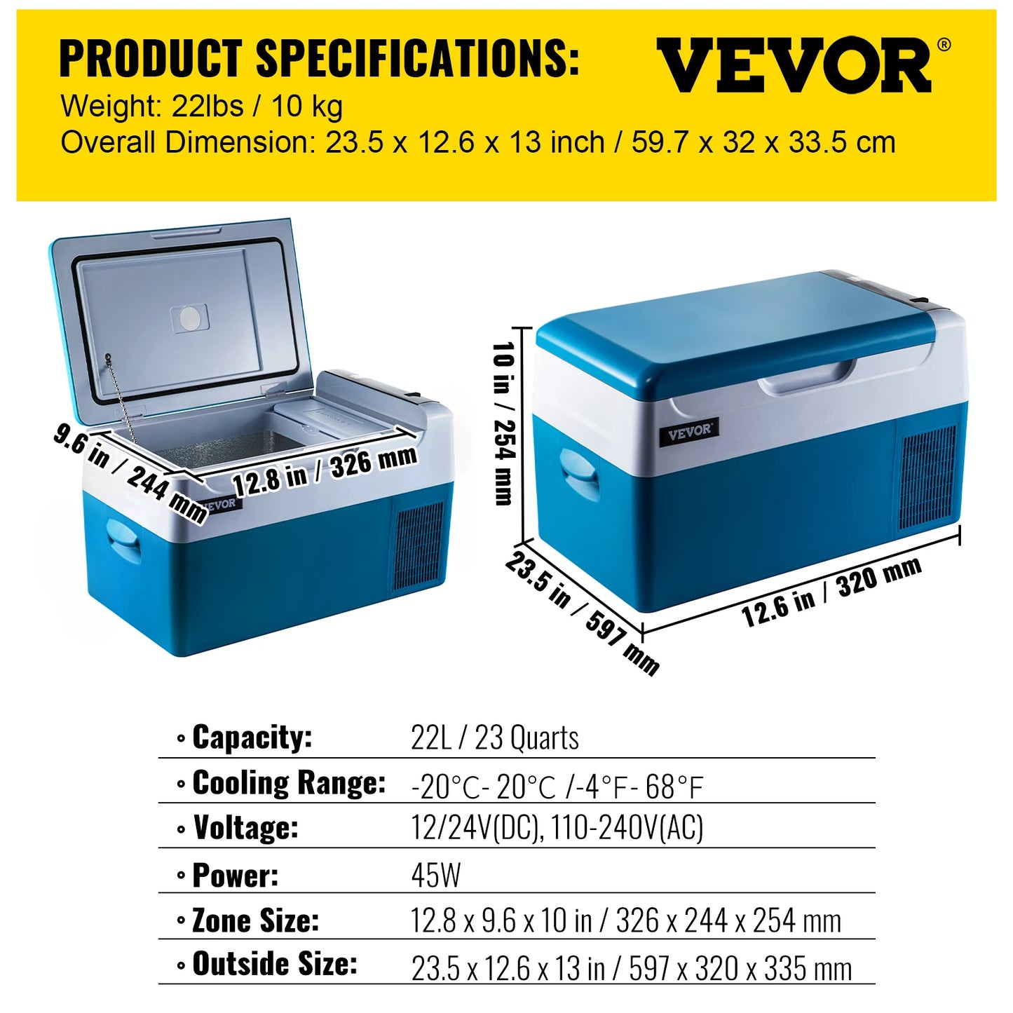 VEVOR 20L 22L 35L 45L 55L Auto-Kühlschrank Mini-Kühler Komprimier-Kühler 12/24V DC 110-240V Eisbox für Camping