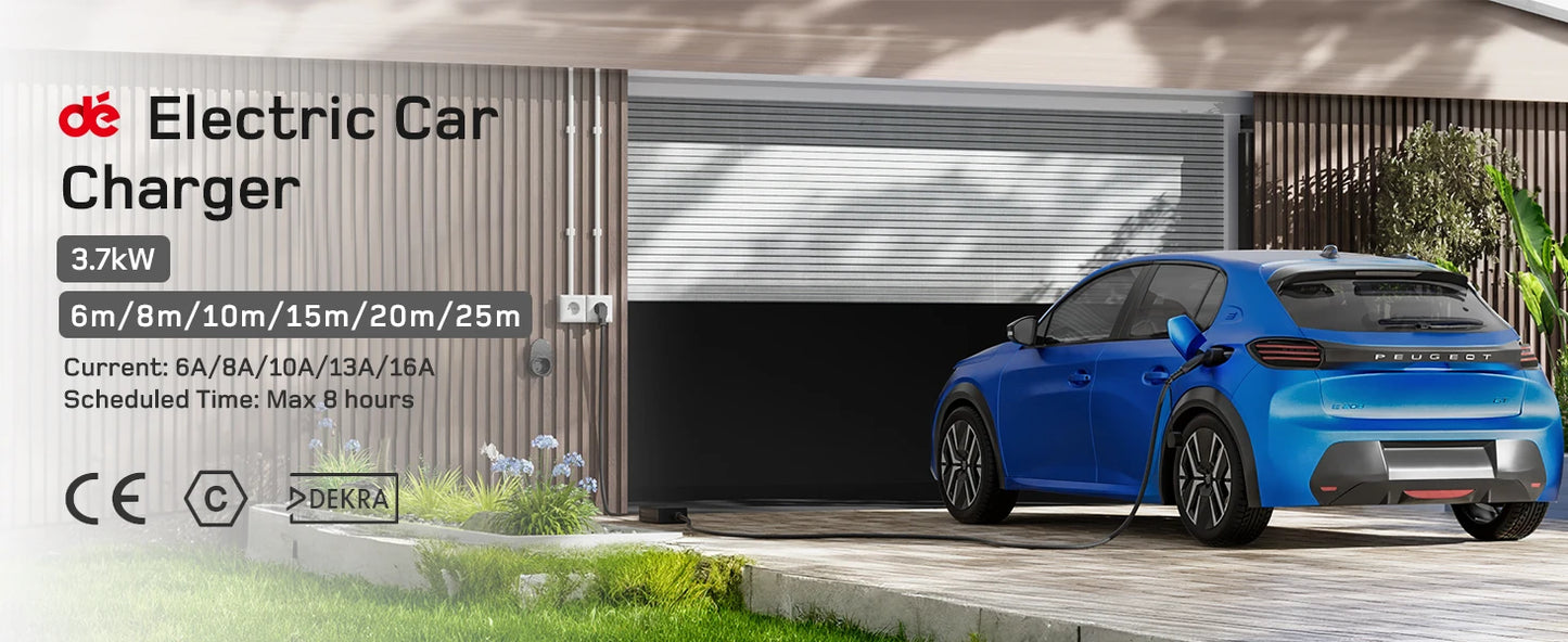 Elektroauto-Ladegerät Typ 2 16A 3,7kW Schuko mit Digitaldisplay 6m 8m 10m 15m 20m Ladekabel Mode 2 für Zuhause und Outdoor