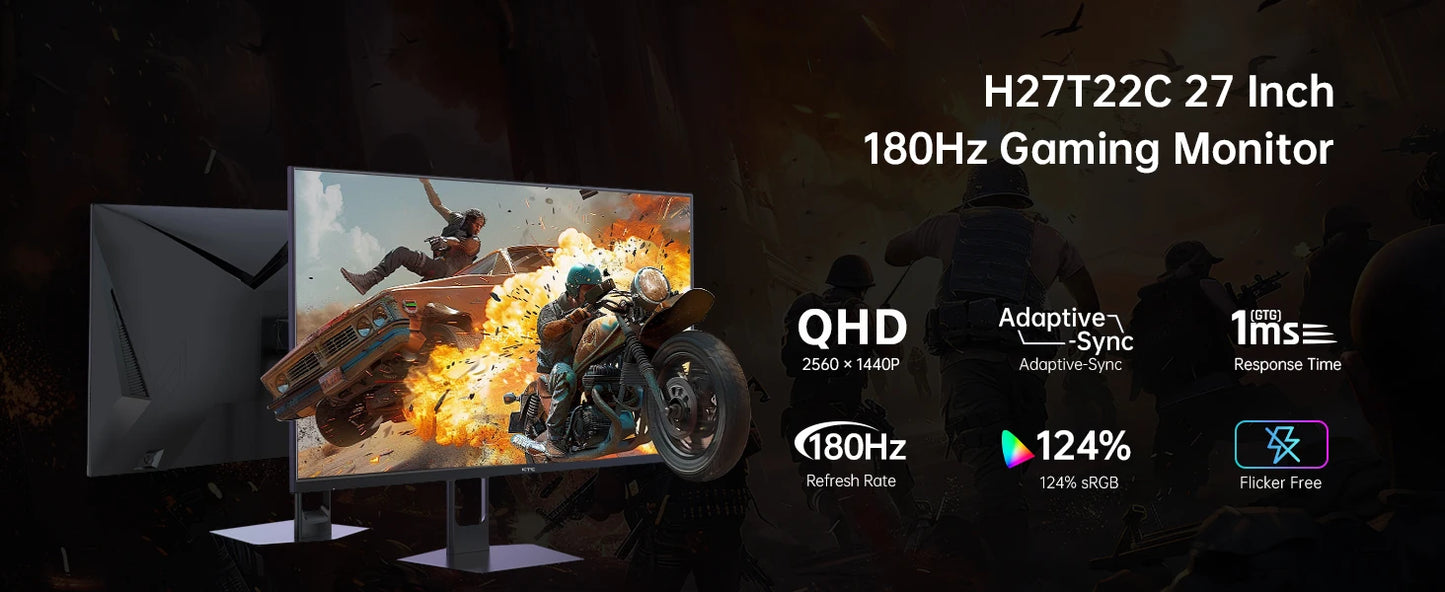 (H27T22 Upgraded Version)KTC H27T22C 27" Gaming Monitor 2560x1440 QHD 16:9 ELED 180Hz Fast IPS Panel Screen 1msGTG Response Time