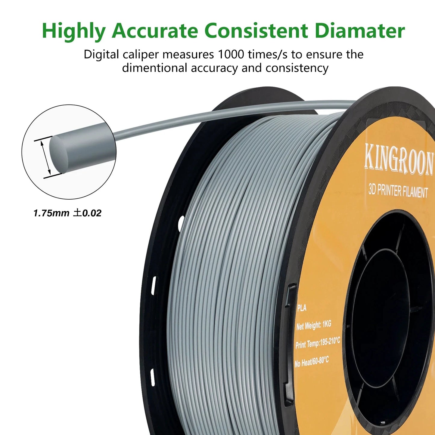 KINGROON PLA Filament - Kapazität 1 Kilogramm, Durchmesser 1,75 mm