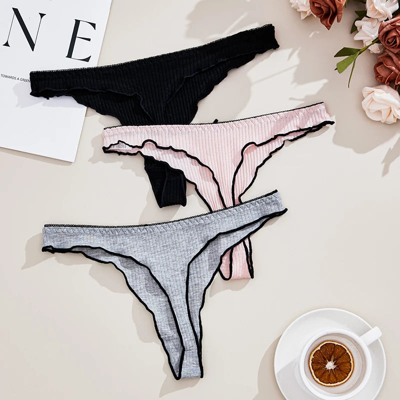 Damen-Unterwäsche 2025: 3er-Set Baumwoll-Strings tief sitzend einfarbig - Elegante Tangas Fashion Casual Comfort Fit