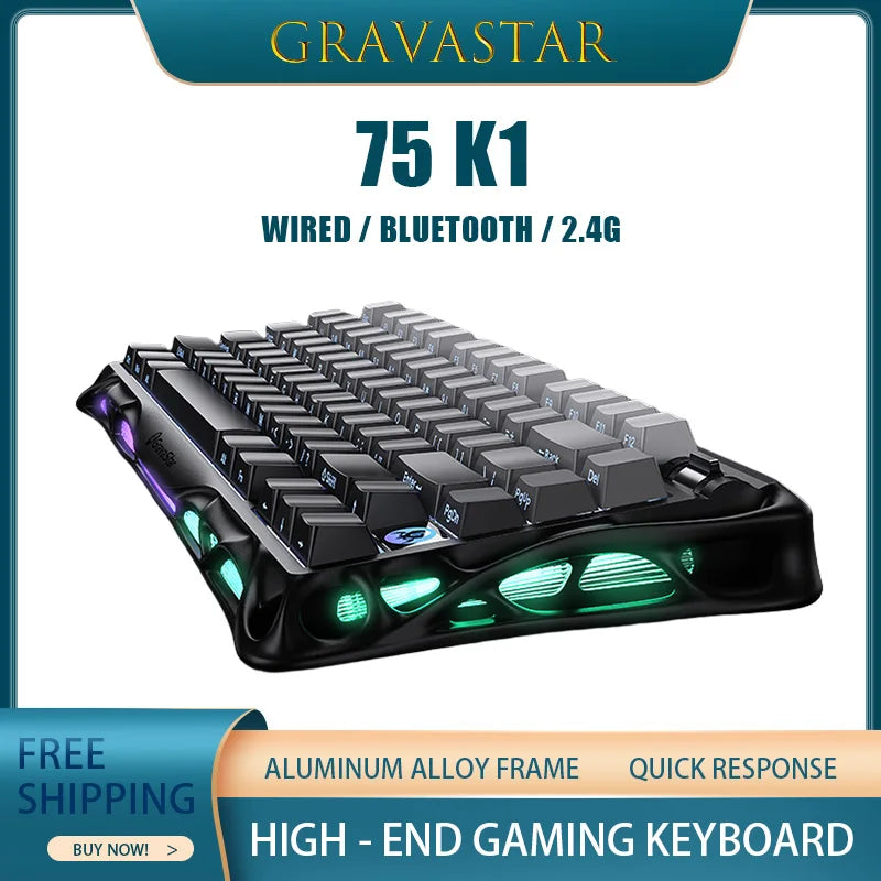 Gravastar 75k1 Mechanische Tastatur - RGB, BT, Alu, 2.4G