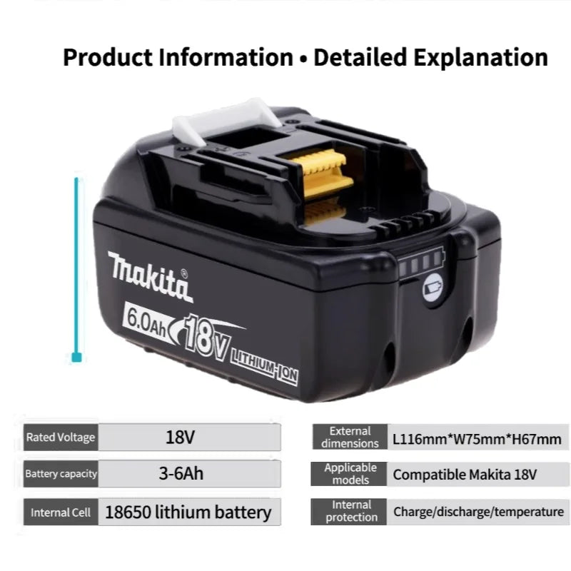 Authentic Makita 18V 6Ah rechargeable power tool battery with LED lithium-ion substitute LXT BL1860B BL1860 BL1850 charger