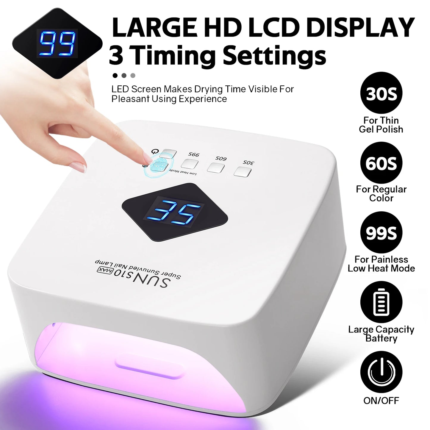 DianaBeauty 120W UV LED Nageltrockner - 30 LED 3 Timer Akku