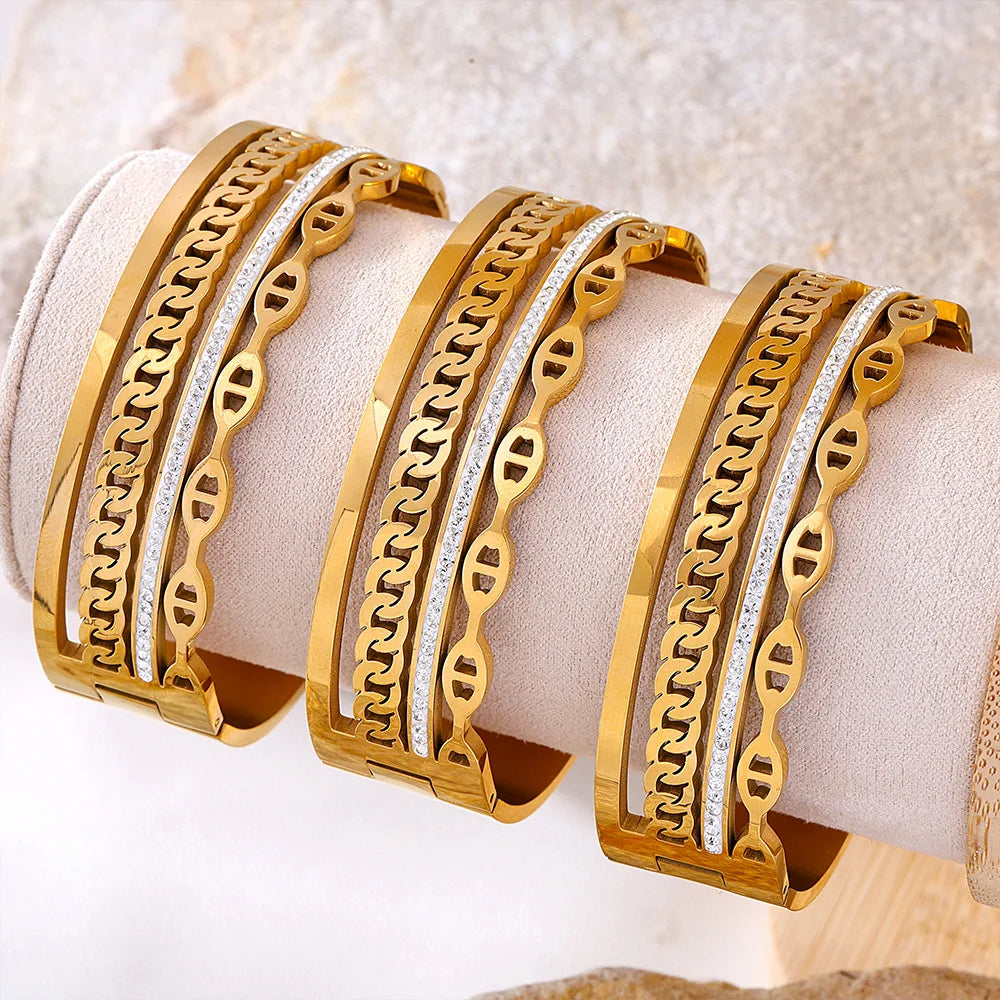 Liora Luxus Breite Armreifen 2025 - Frauen 316L Edelstahl Armband - Strass Armband Schwer Wasserdicht Fashion Schmuck