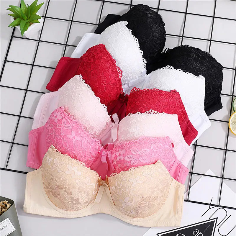 BH 2025: Ladies Sexy Lace Push Up Bra with Underwire Bow Bralette - Female Underwear Lingerie Adjustable Straps Gathered Brassiere 2024 Collection