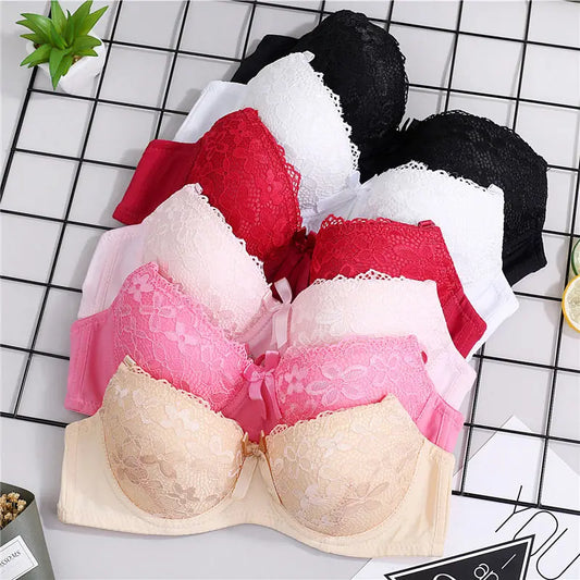 BH 2025: Ladies Sexy Lace Push Up Bra with Underwire Bow Bralette - Female Underwear Lingerie Adjustable Straps Gathered Brassiere 2024 Collection