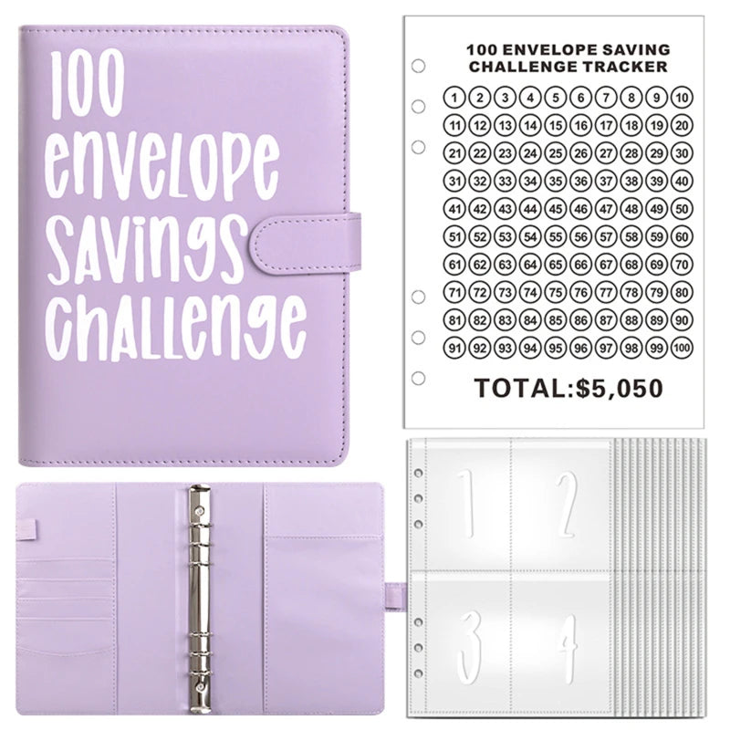 PU Leather Notebook Binder Budget Saving Money Planner Money Organizer for Cash Savings Zipper Envelope Pockets Stickers