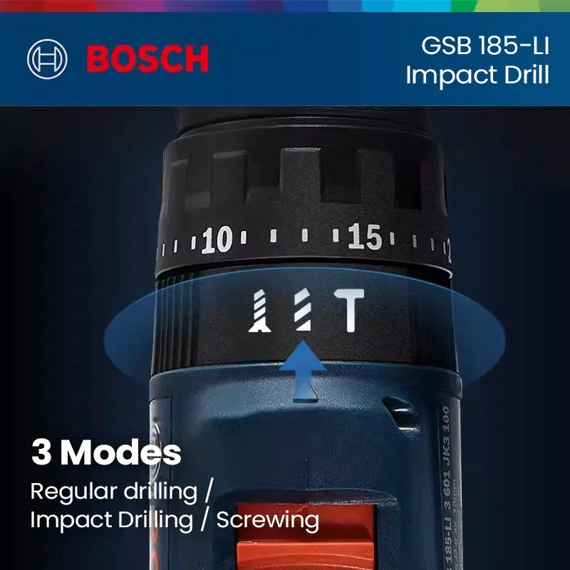 Bosch GSB 185 Li Cordless Impact Drill 3 In 1 Multifunctional 50Nm Electric Screwdriver Brushless Hammer Drilling Pro Power Tool