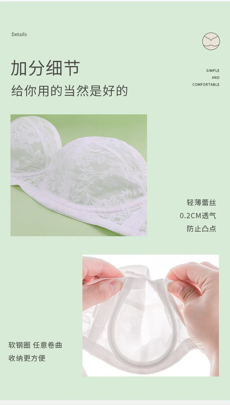 Women's Lingerie Strapless Ultra Thin Bra Transparent Embroidery Floral Brassiere Sexy Invisible Bralette Ladies Underwear