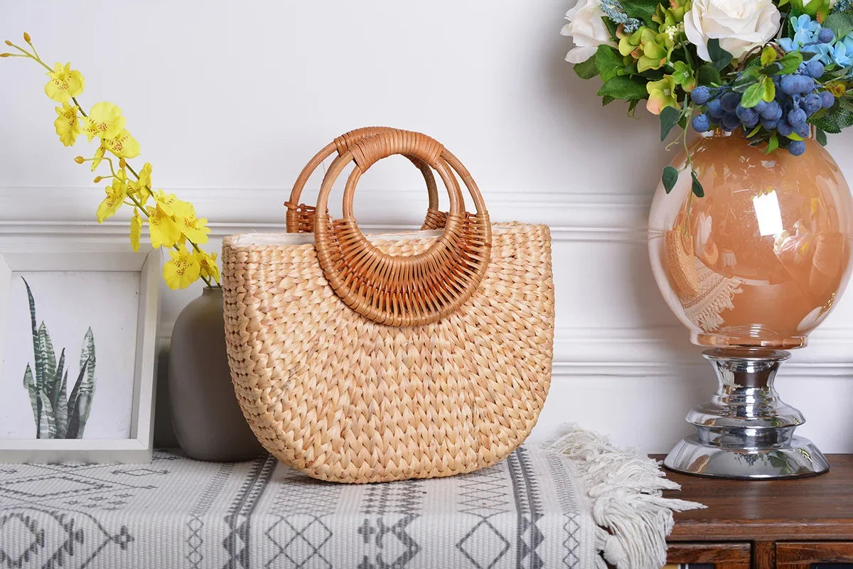 Beach Bag Women 2022 Summer New Elegant Woven Straw Bags Female Bohemia Knitted Large Tote Handbag Vacation Casual