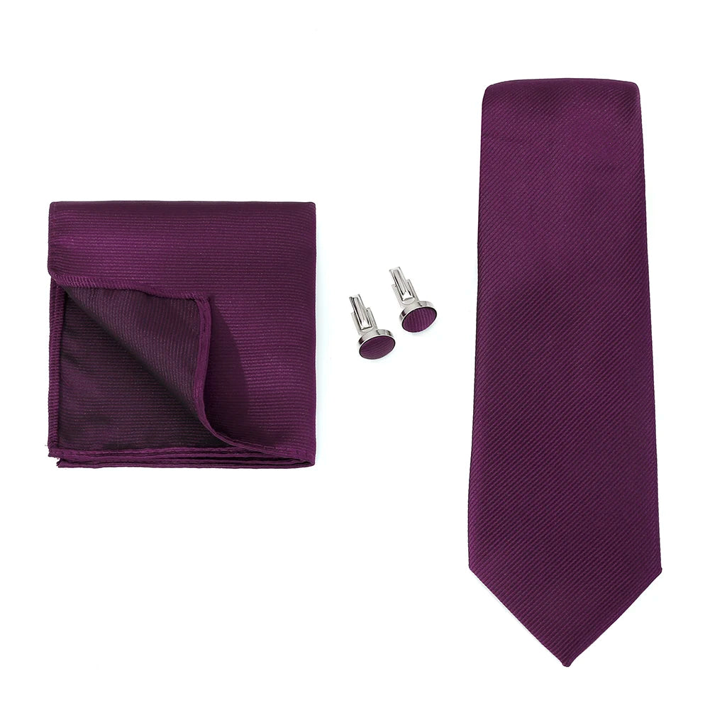 Necktie Fashion Brand Handmade Solid Necktie Handkerchief Cufflinks Set For Men Ties Suit Shirts Wedding Accessories Man Gifts