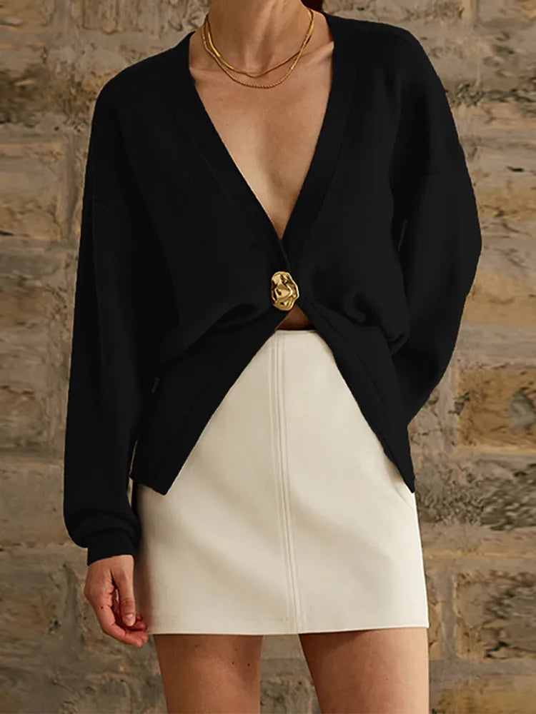 Luna Damen-Strickjacke V-Ausschnitt - Langarm, Knopf, M-L/XL