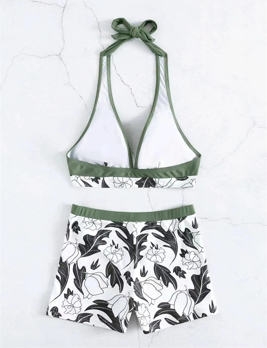 Halter Bikini Set High Waist Design Wire-Free Support Spandex Polyester Kurzer Schwimmanzug