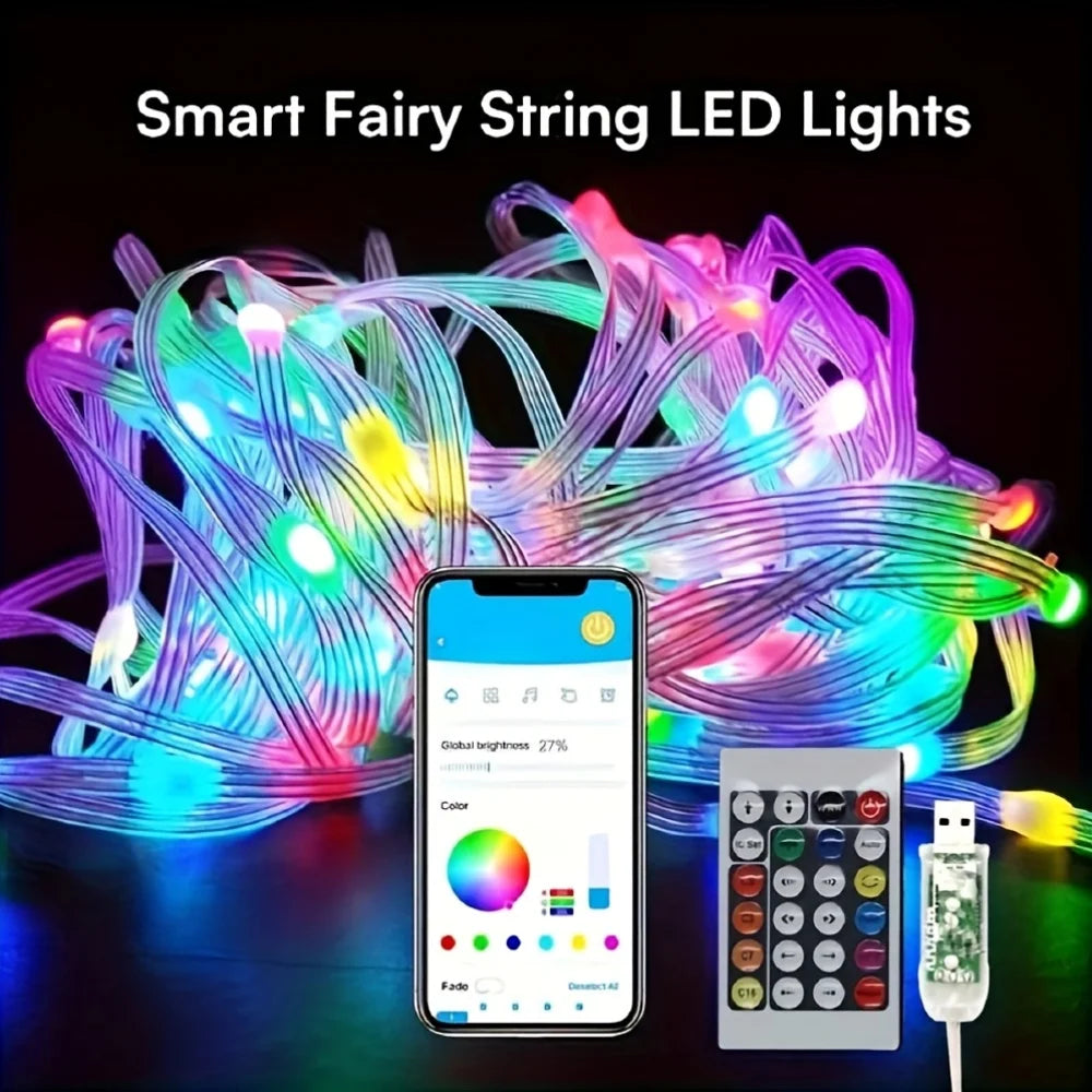 RXSFY WS2812B RGBIC Lichtkette - App-Steuerung, 5V USB, Wasserdicht