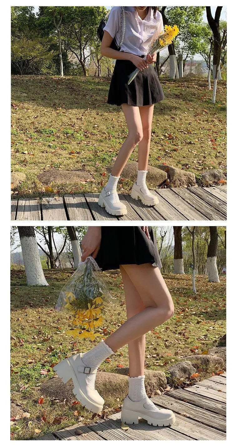 Frauen Schuhe 2025 - Neue Mädchen Lolita Schuhe Leder Herz Knöchel - Mary Jane Schuhe Süß Sexy Retro British Style