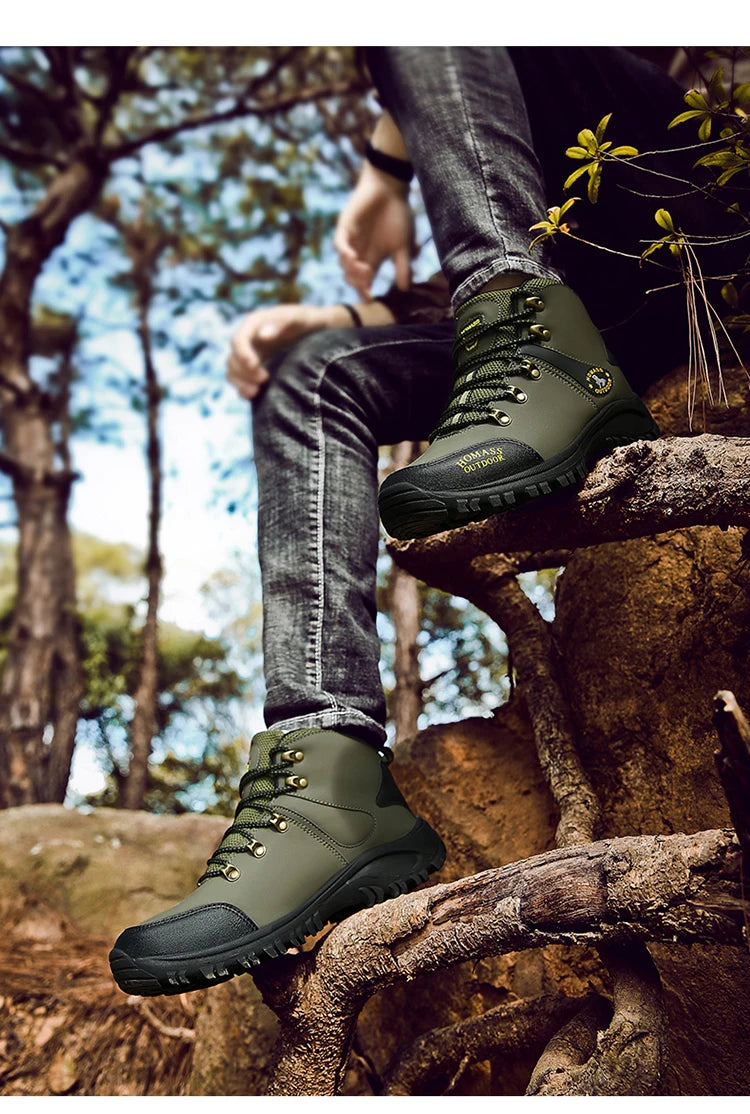 Shoes for Men 2024 New Men Sneakers Leather Waterproof Mountaineering Camping Hiking Shoes Thick Sole Comfortable Running Shoes