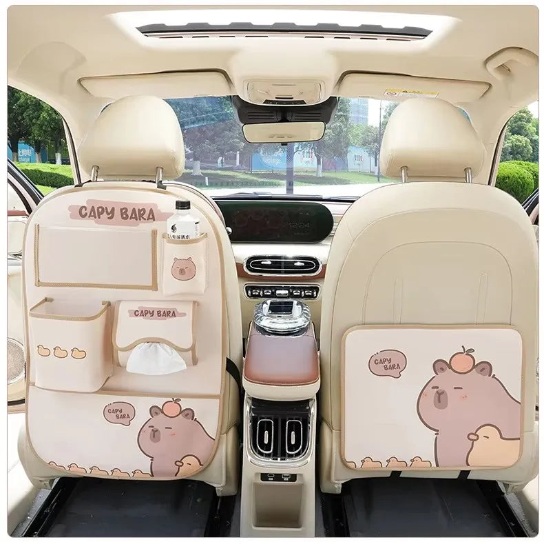 Car seat back storage bag Hanging bag Car seat back anti-kick mat multi-functional cute in-car storage bag