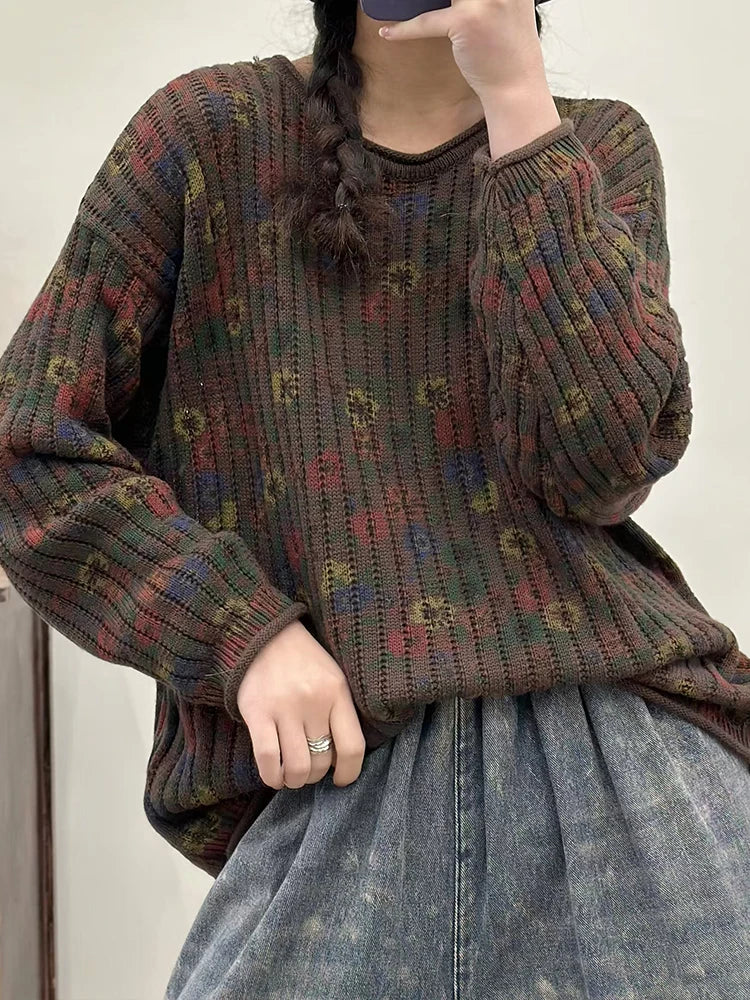 Amax LuluE Pullover Bedruckt Winter OAusschnitt-XL Baumwolle