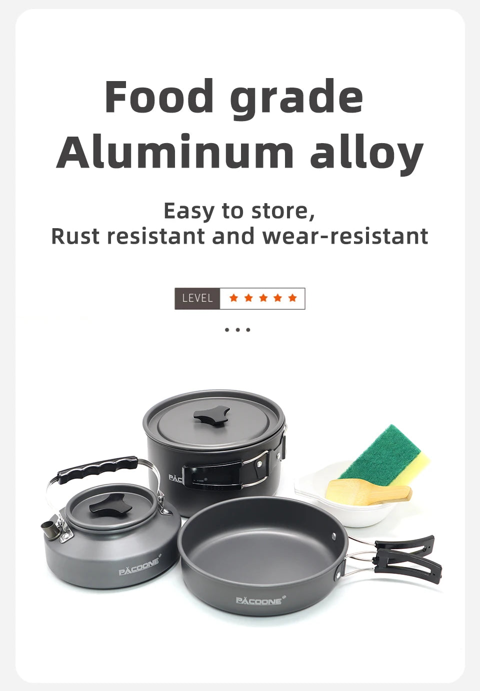 PACOONE Camping Cookware Set Outdoor Portable Foldable Cookware Set Pot Cooking Kettle Set Tableware Hiking Picnic Equipment