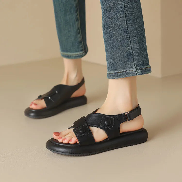 New Summer Sandals Women 2023 Fashion Platform Sandals Casual Round Toe Sandals Shoes for Women Split Leather Flat Shoes