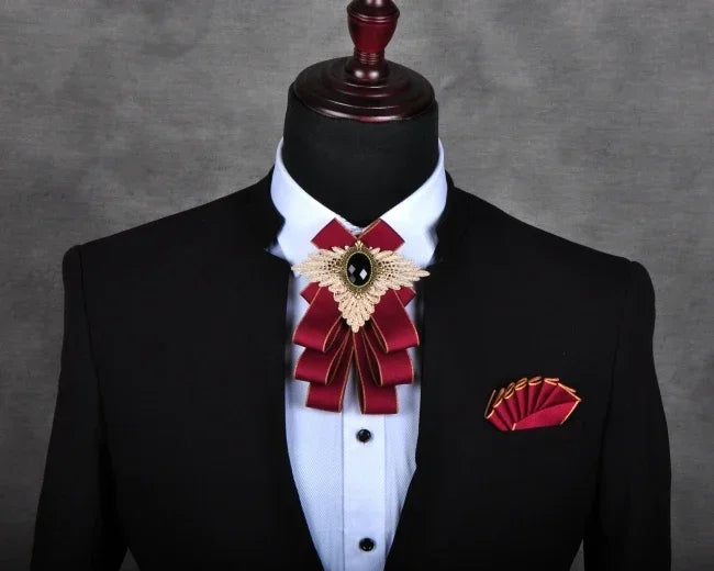 Hochzeits-Set 2025: British New Fashion Men's Wedding Performance Groom - Wedding-Party Flower Collar Bow Tie Pocket Towel Square Set Men Accessories Collection
