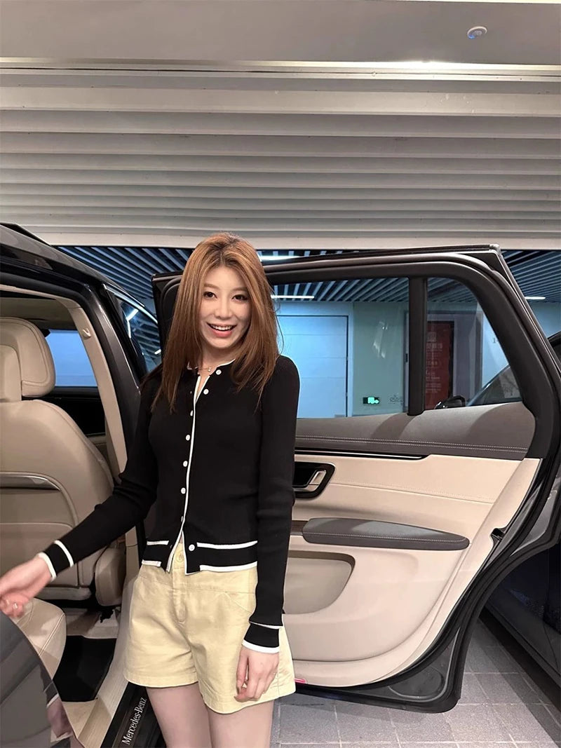 ZOKICN Patchwork Strickcardigan - Slim Langarm Weiß Größe M, Gewicht 120–220 g/m²