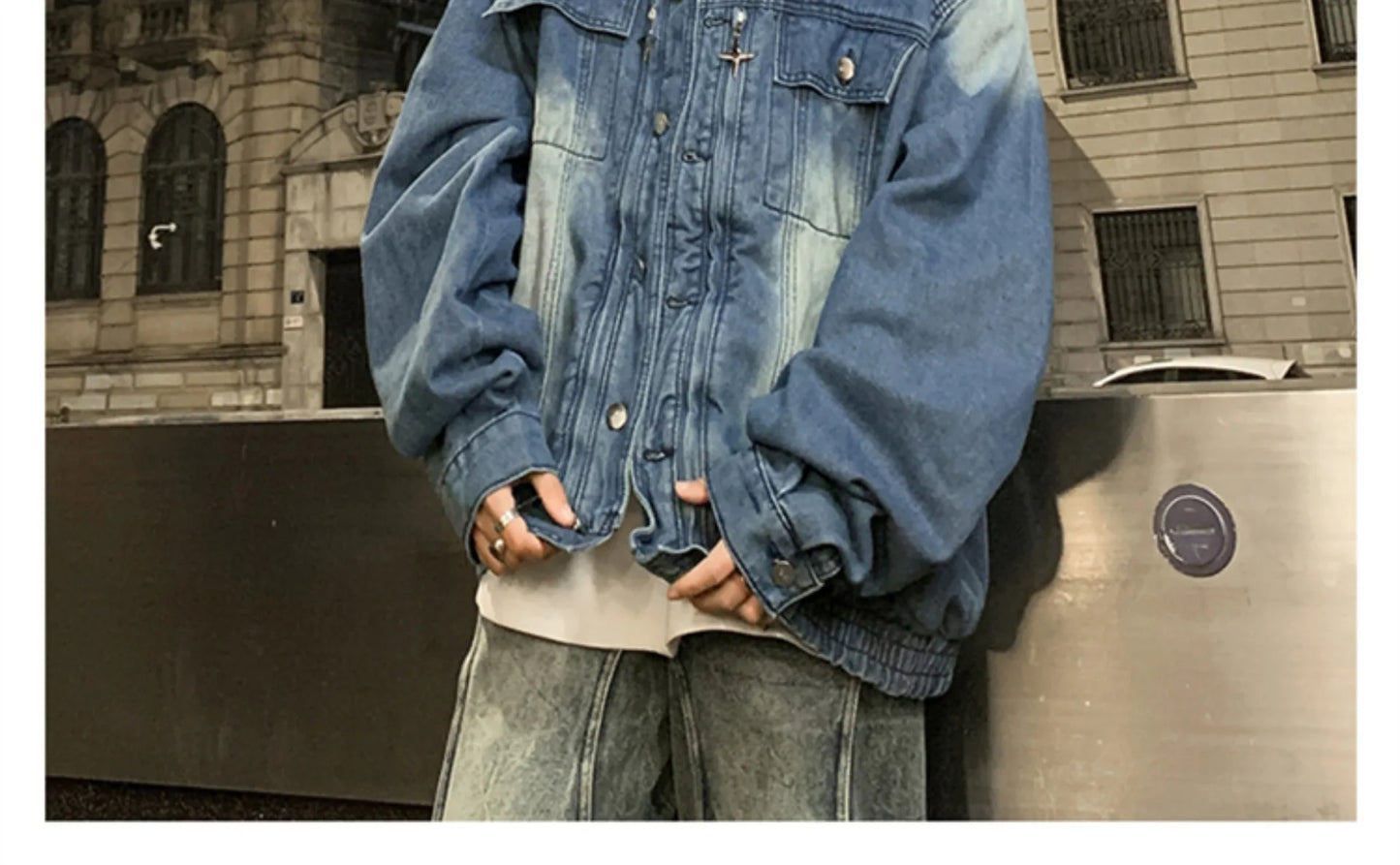 Washed Black Cargo Denim Jacket Men Baggy Zip Up Distressed Outerwear American High Street Blue Loose Casual Jeans Jacket
