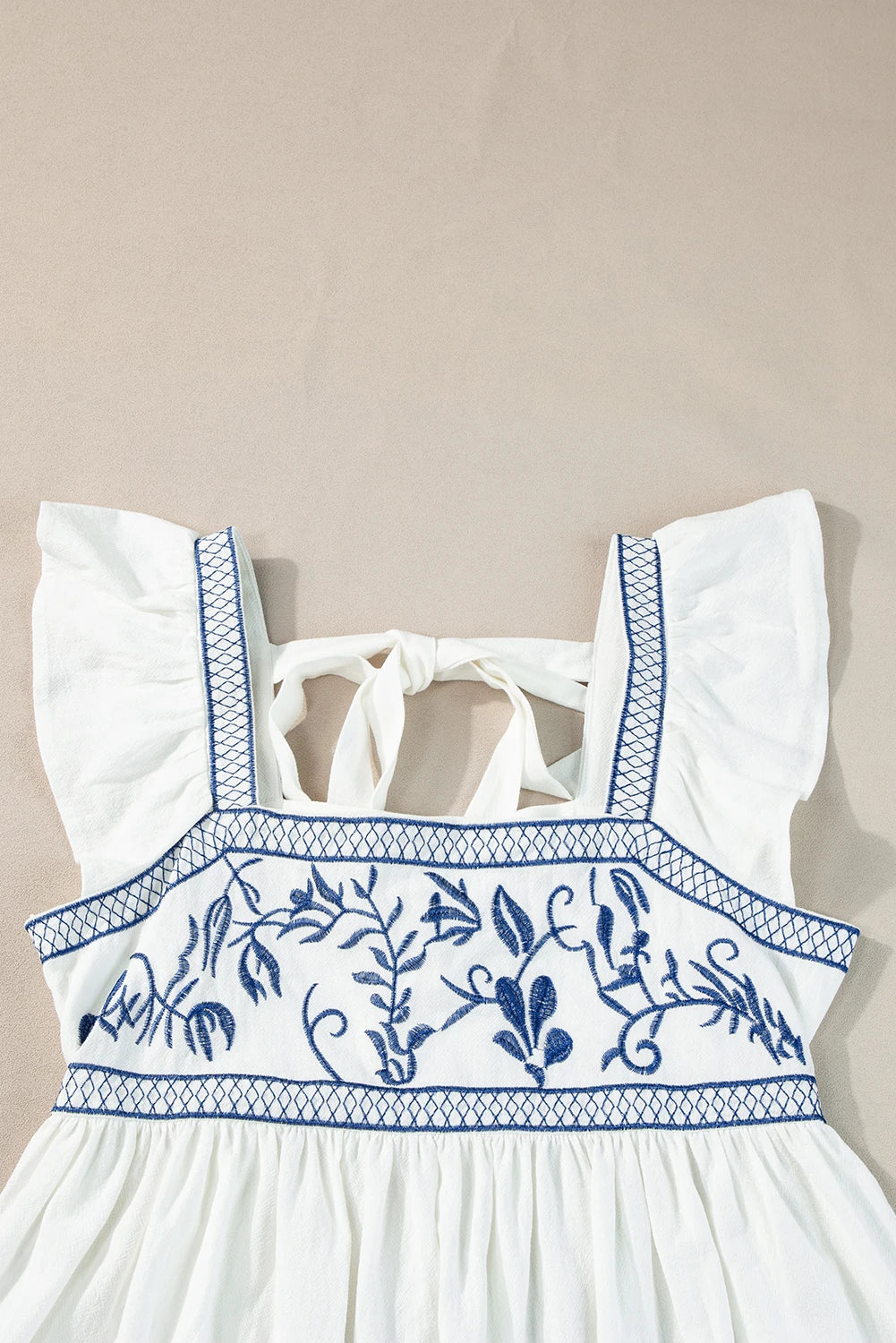 White Floral Embroidered Square Neck Peplum Blouse Shirts For Women Vintage Flying sleeves Casual Summer Boho Beach Ladies Tops