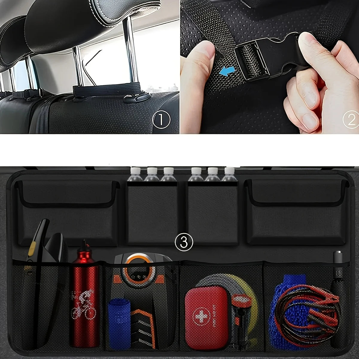 Multifunctional Car Seat Back Storage Bag with Mesh Pocket and Hanging Storage Bag for Car Accessories
