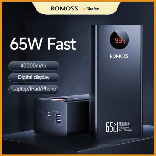 ROMOSS PEA40PRO Power Bank - 40000mAh Kapazität, 65W Schnellladung, USB C Port