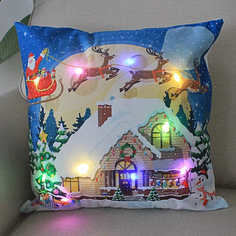 Cartoon Christmas Pillow Covers 18x18 inch LED Xmas Throw Pillows with Lights Christmas Decoration for Home Xmas Decor Kids Room
