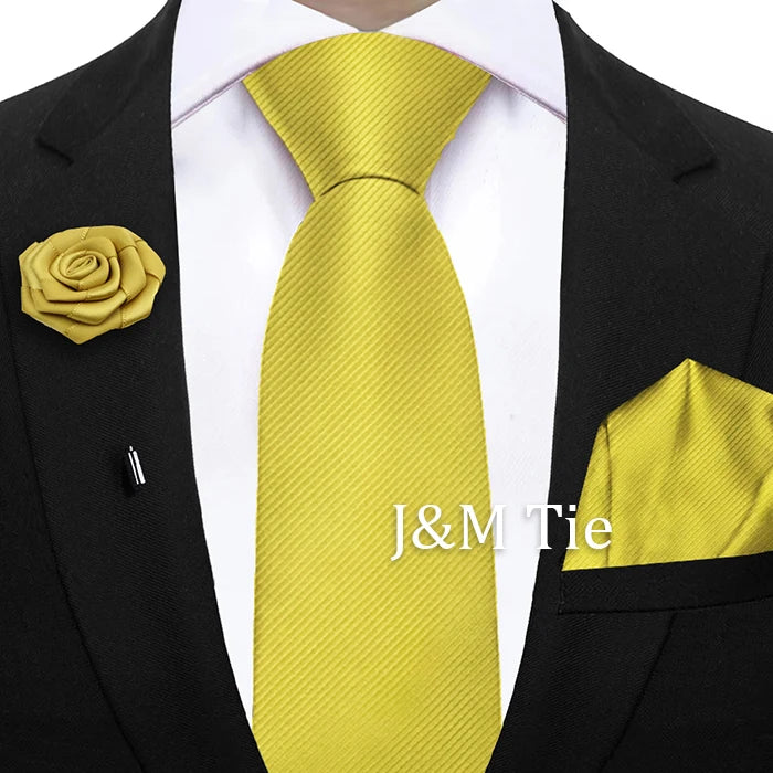 Simplicity Mens Ties Solid NeckTie Pocket Square Floral Brooch Set Men's Wedding Tie Suit Accessories Fit Group Holiday Party
