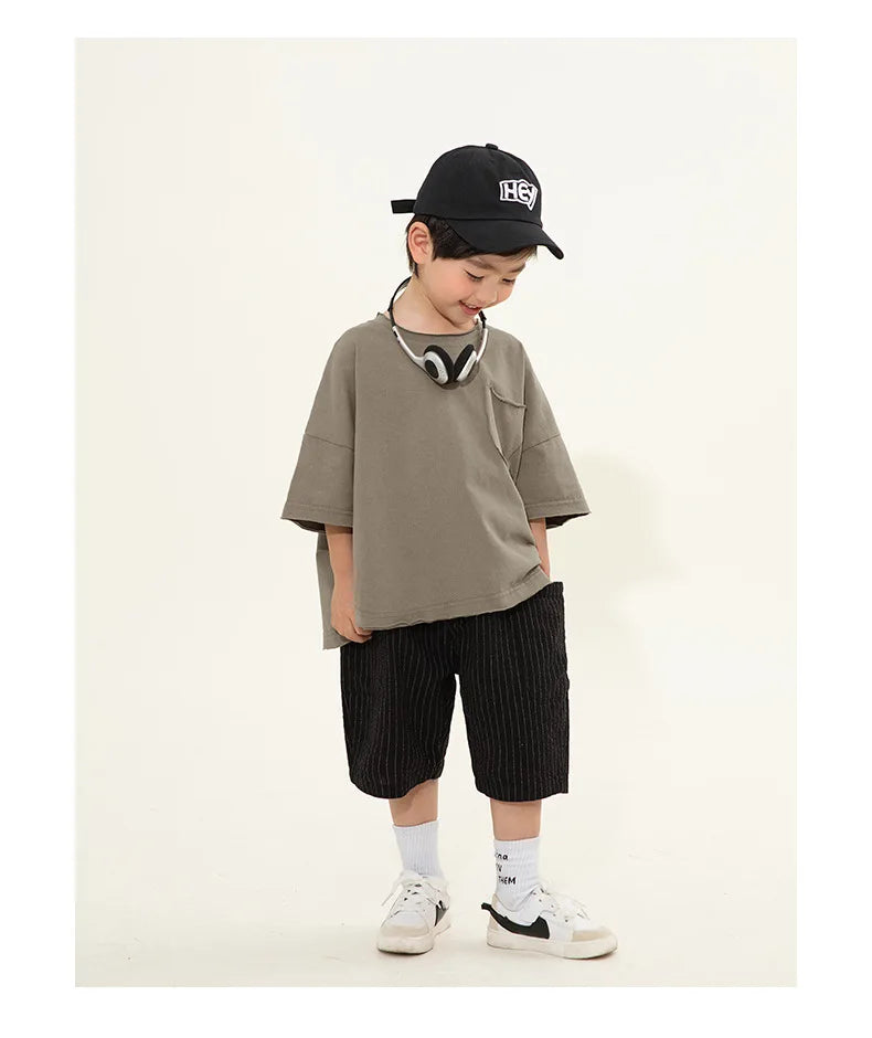 Jungen-T-Shirt 2025: Korean-Style Rundhals - Minimalist Premium Collection