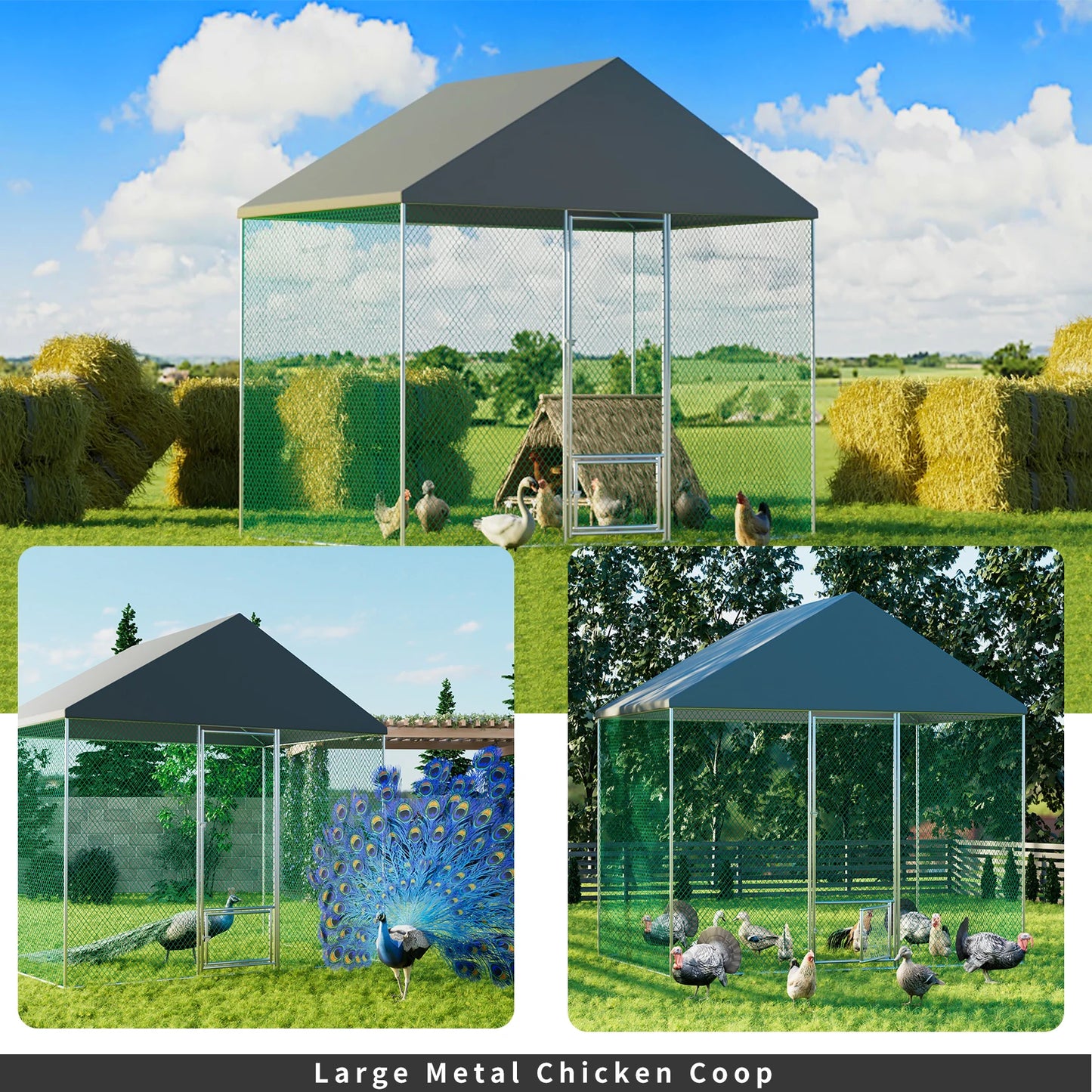 XXL XL Large Outdoor Chicken Run Coop Heavy Duty Walk-In Chicken Coop Run Cage Duck Goose Pen Fence with Lockable Door