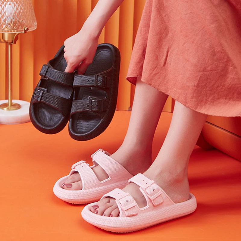 Mode Schnalle Dick Plattform Hausschuhe Frauen Heim Weich Sohle EVA Cloud Slides Sandalen Frau 2025 Sommer Rutschfest Strand Flip Flops