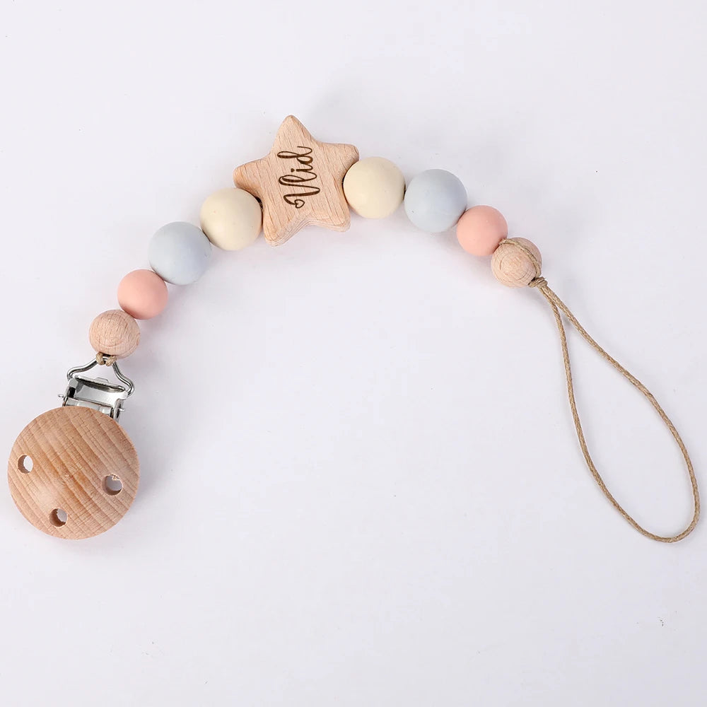 Personalized Baby Pacifier Clip Custom Name Infant Dummy Clip Baby Souvenir Newborn Gift Wood Baby Supplies New Mother Gift