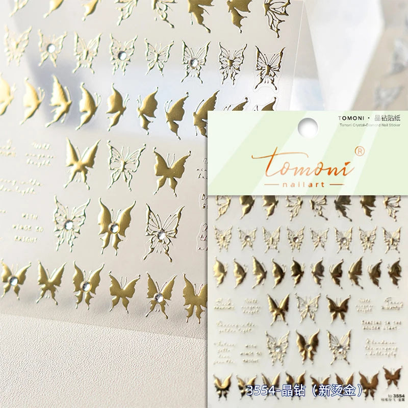 Fantasy Shiny Shell Light Butterfly Rhinestone Bohemia Hot 5D Soft Embossed Relief Nail Art Sticker 3D Decal Decoration Manicure